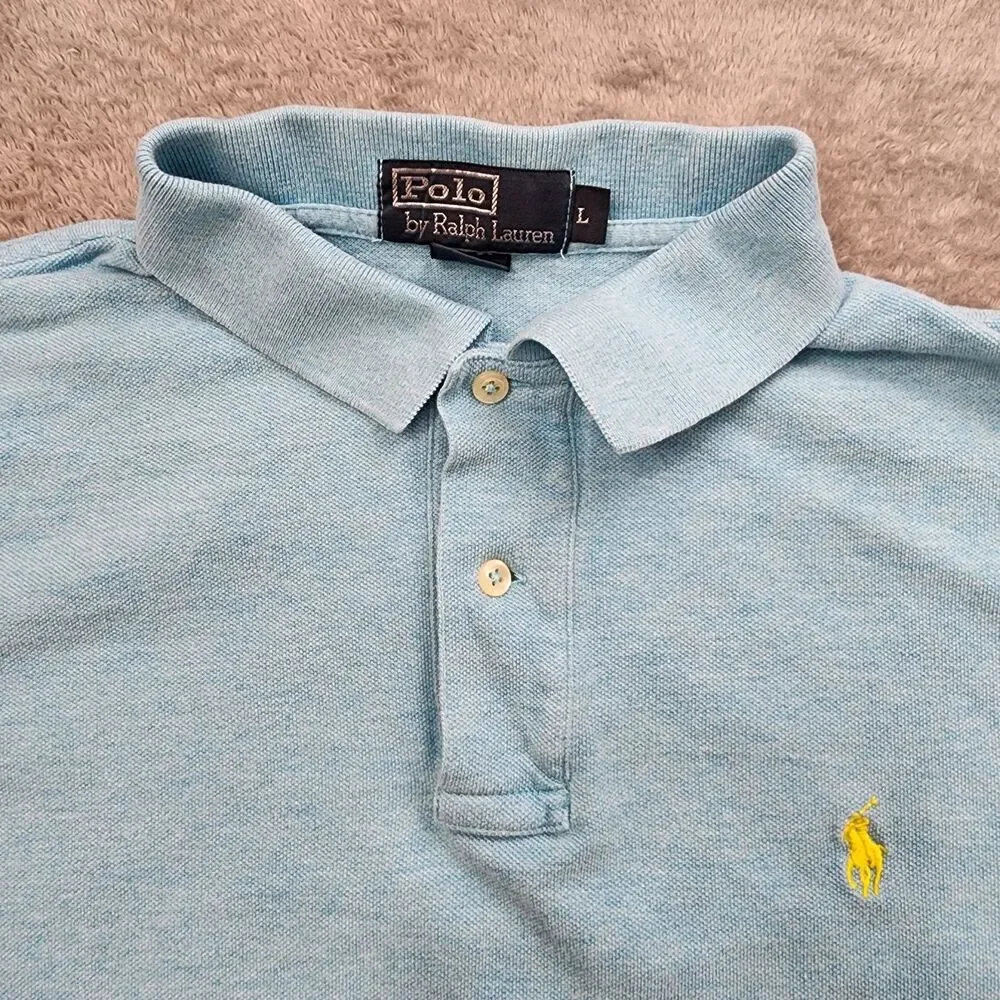 Polo Ralph Lauren Mens L 100% Cotton Blue Shirt Yellow Pony